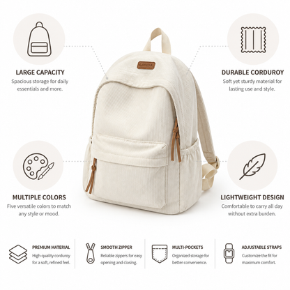 Large-Capacity Corduroy Minimalist Backpack
