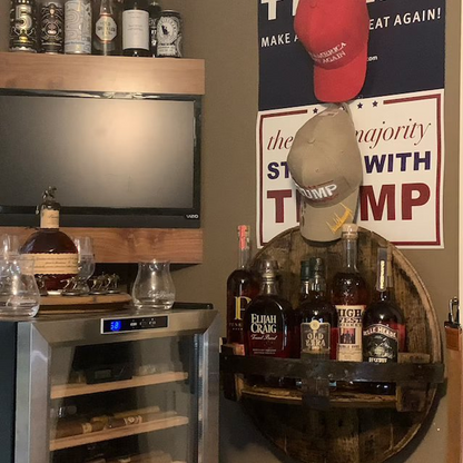 Round Barrel Wall Shelf – Solid Wood Floating Display for Bottles & Decor – Rustic Storage for Home Bar, Kitchen & Living Room