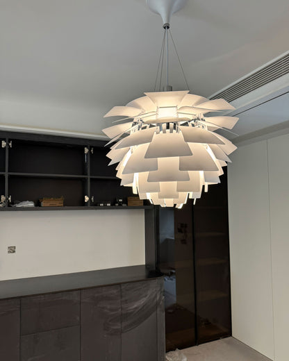 Layered Metal Fixture 19 in Wide Warm White E27 Socket Adjustable Height Kitchen Island Dining Room Cord Suspended Overhead Lighting Texture