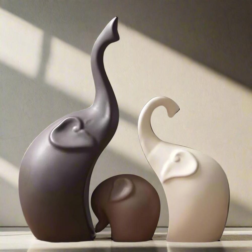 Elephant Sculpture Set - High-Quality Resin, Abstract Design