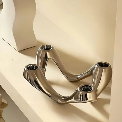 Celestia Ripple Candle Holder - Ceramic Sculptural Design, Modern Accent