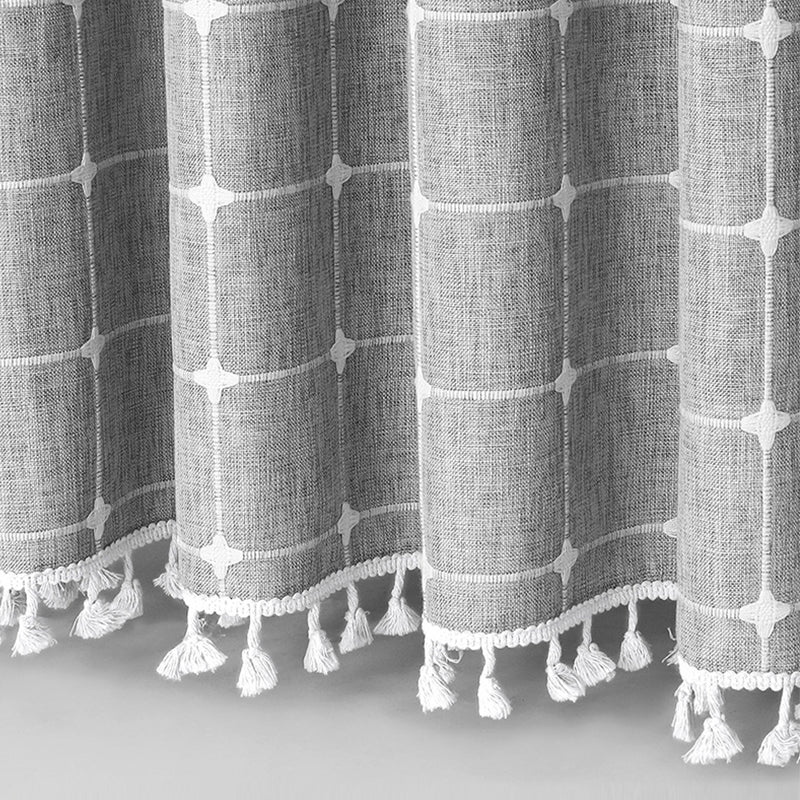 Waterproof Bath Curtain with Tassel Trim 71 x 79 Inches Gray Woven Linen Privacy Screen for Bohemian Bathrooms Country Style Decor Machine W