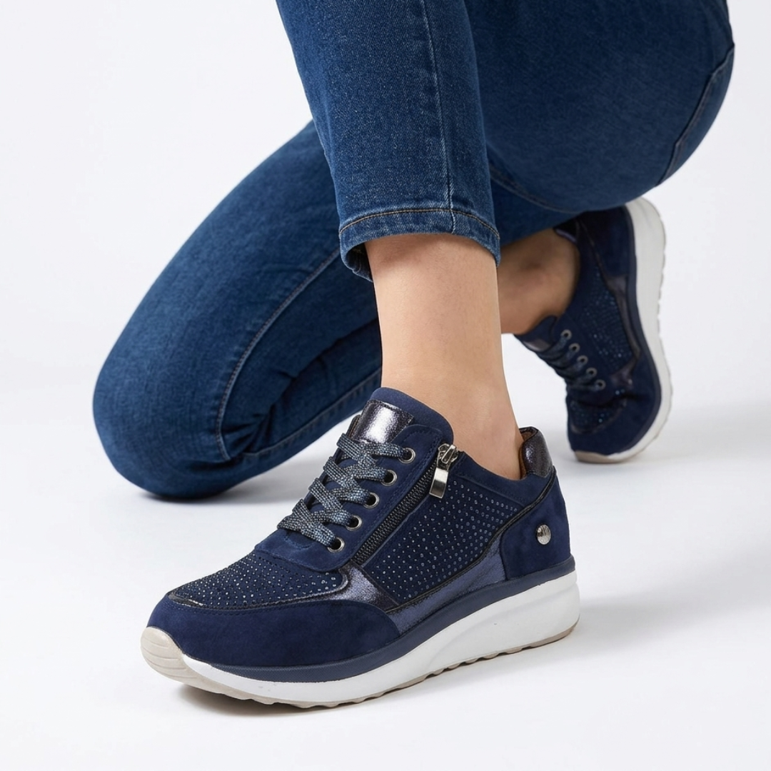 Women's Cushioned Walking Sneakers with Side Zipper – Lightweight Everyday Shoes for Work, Travel & Casual Outings
