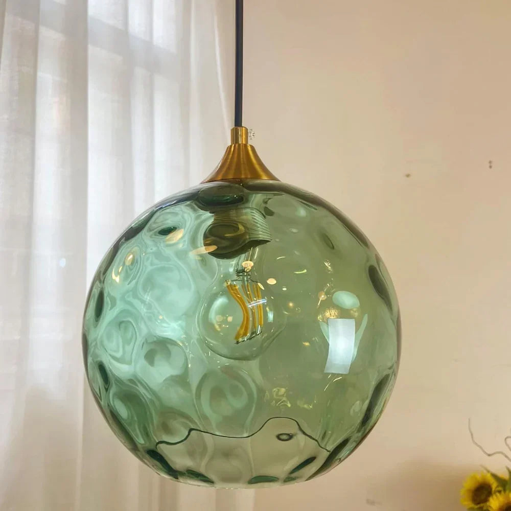 Textured Glass Globe Hanging Light 7.9 Inch Dining Room Island Fixture Adjustable Height Modern Sphere Pendant Minimalist Ceiling Lamp for K