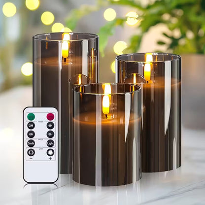 Remote-Controlled Flameless LED Candles with Smoke Glass Housing for Living Rooms, Bedrooms & Dining Spaces