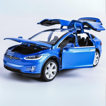 Diecast Toy Car, Tesla Model X Pull Back Car with Sound and Light, 1:32 Scale Toy Vehicle for Kids Ages 3-6