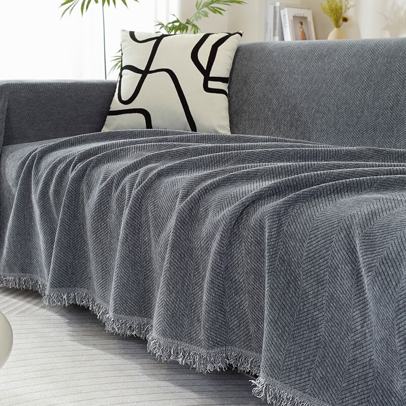 Herringbone Throw Blanket with Tassels for Sofa or Chair – Soft Textured Cover for Living Room, Bedroom & Couch Protection – Woven Home