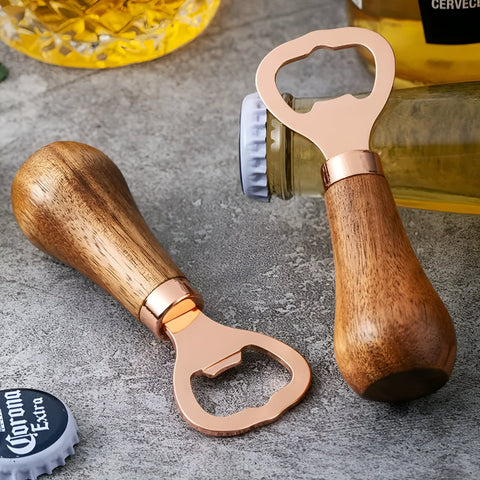 Aurelia Bottle Opener - Acacia Wood Handle, Stainless Steel Durable Design