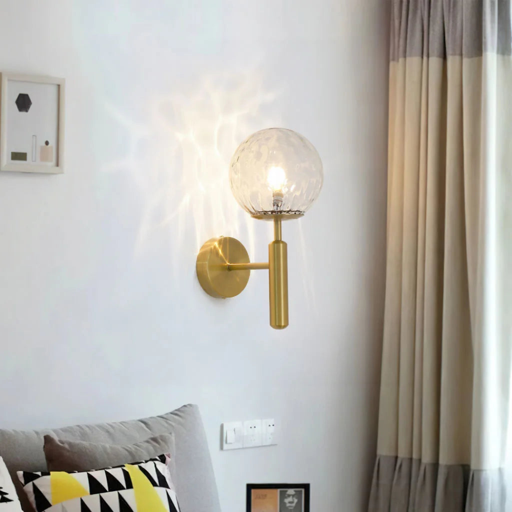 Globe Wall Sconce with 5.5-Inch Glass Shade Black and Gold Finish Bedroom Hallway Ambient Light E14 Socket Modern Minimalist Design for Entr