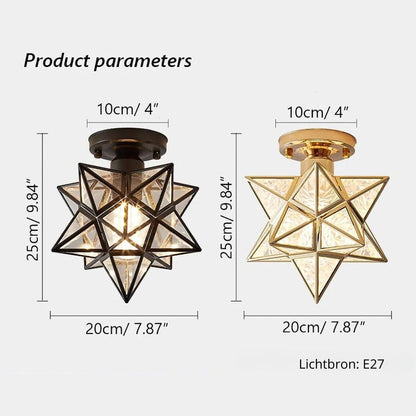 Star Flush Mount Ceiling Fixture Gold Metal 8 Inch E27 Socket for Bedroom Hallway Entry Compact Geometric Lighting Modern Home Decor