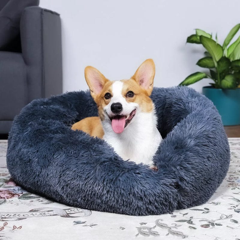 Round Plush Pet Bed with Raised Rim for Dogs & Cats | Anti-Anxiety Donut Cushion for Small Medium Large Pets | Machine Washable