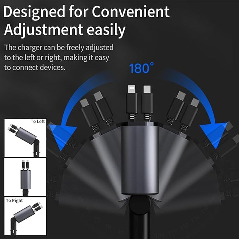Retractable Car Charger with Dual Ports – Fast Charging Cable for iPhone & Android – 31 in Auto-Rewind USB Adapter