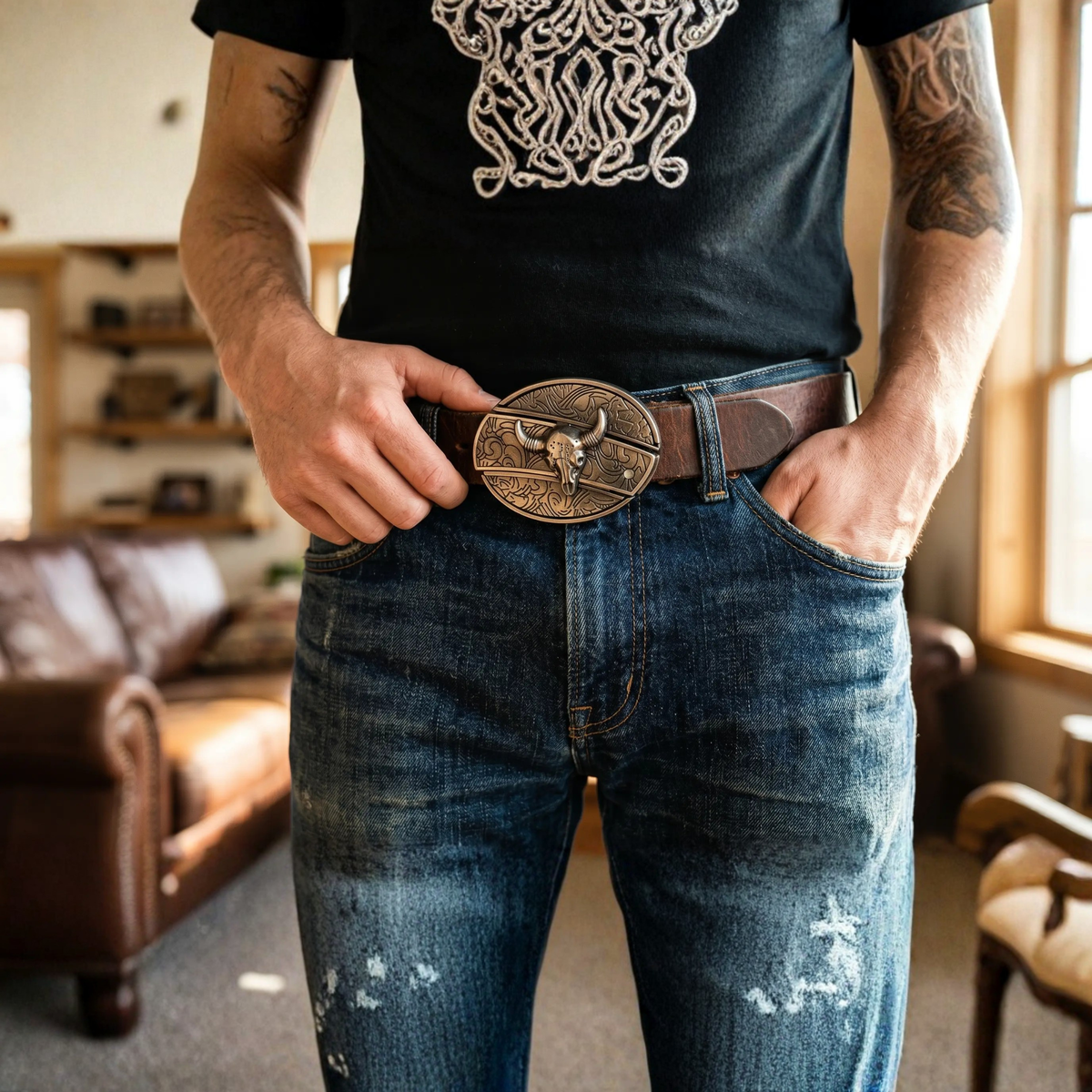 Western Accessory Clasp with Concealed Utility Feature for 1.5 in Straps | Decorative Zinc Alloy Hardware for Ranch, Rodeo & Everyday Wear