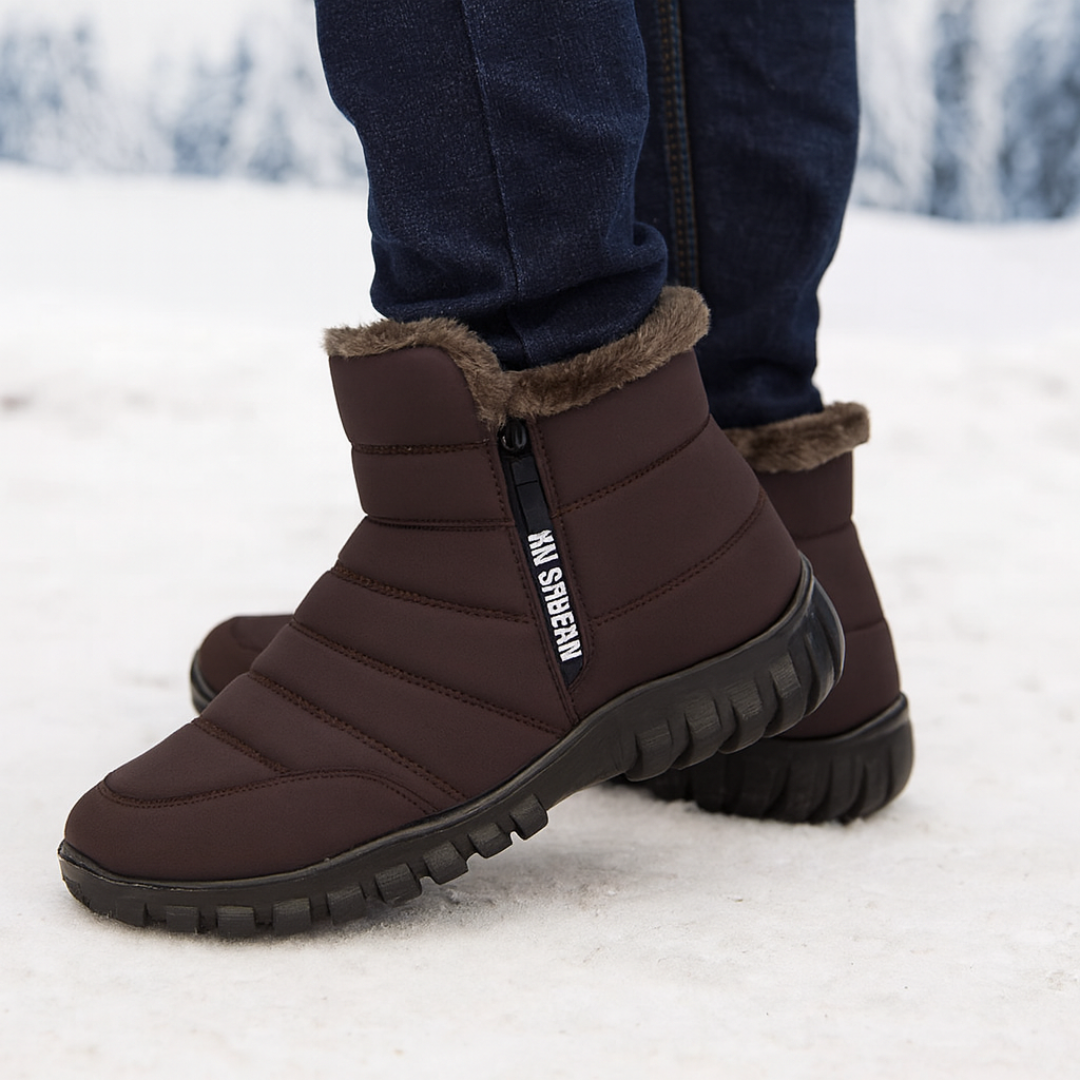 Men's Waterproof Winter Boots with Side Zip | Insulated Snow Boots | Anti-Slip Tread for Wet Ice & Snow | Round Toe Ankle High