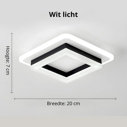 Square Flush Mount LED Ceiling Light 1920 Lumens for Bedroom Hallway Living Room Modern Geometric Low Profile Black White Layered Design Con