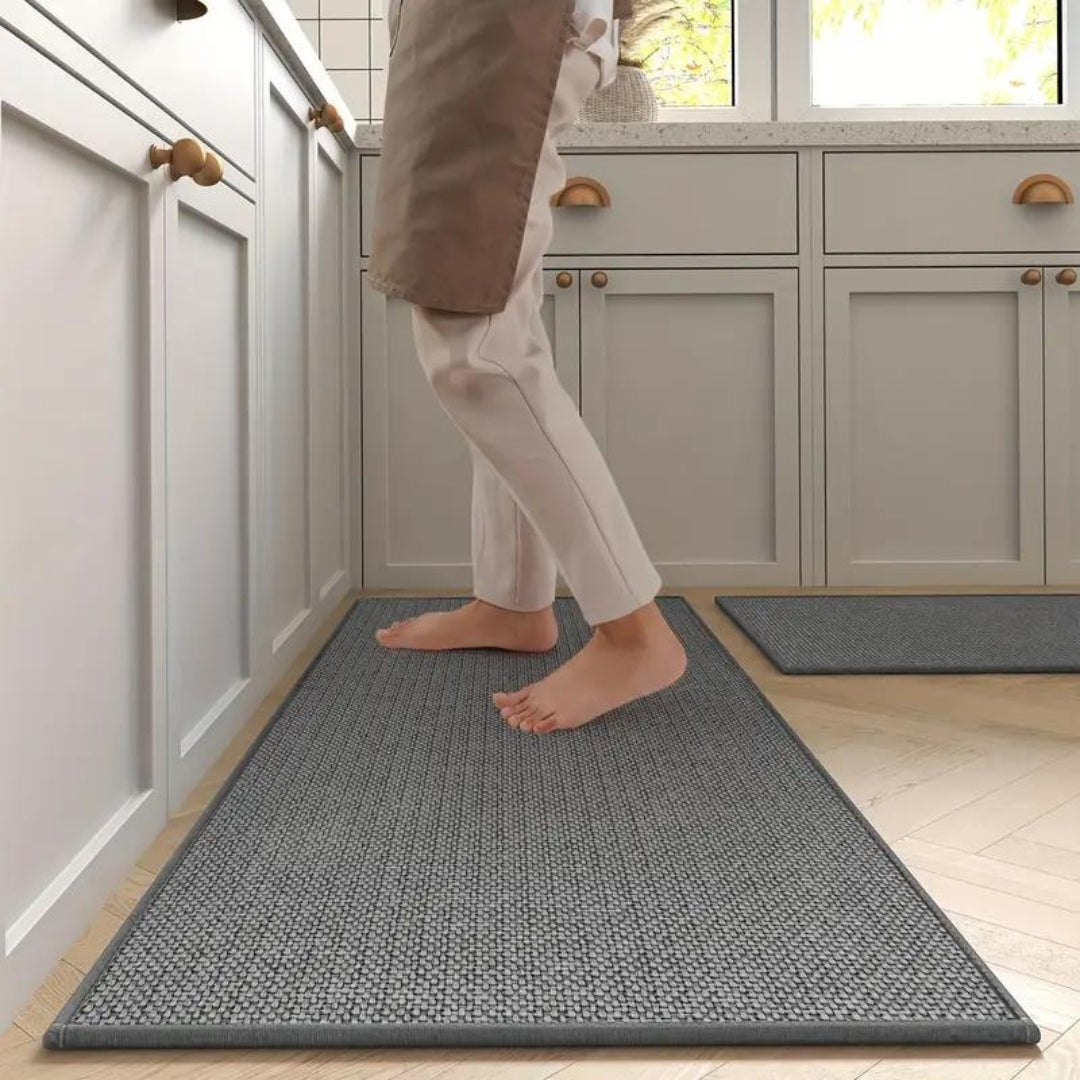 Anti-Fatigue Kitchen Runner Set 18×47 & 18×28 Inch Non-Slip Comfort Floor Mats Beige Cushioned Standing Pad for Sink Stove Cooking Area