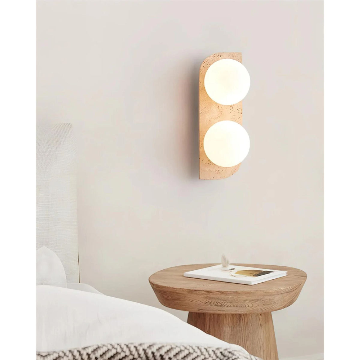 Natural Stone Sconce with Glass Globe G9 Socket Beige Neutral Ambient Light for Entryway Bathroom Bedroom Modern Minimalist Home Décor