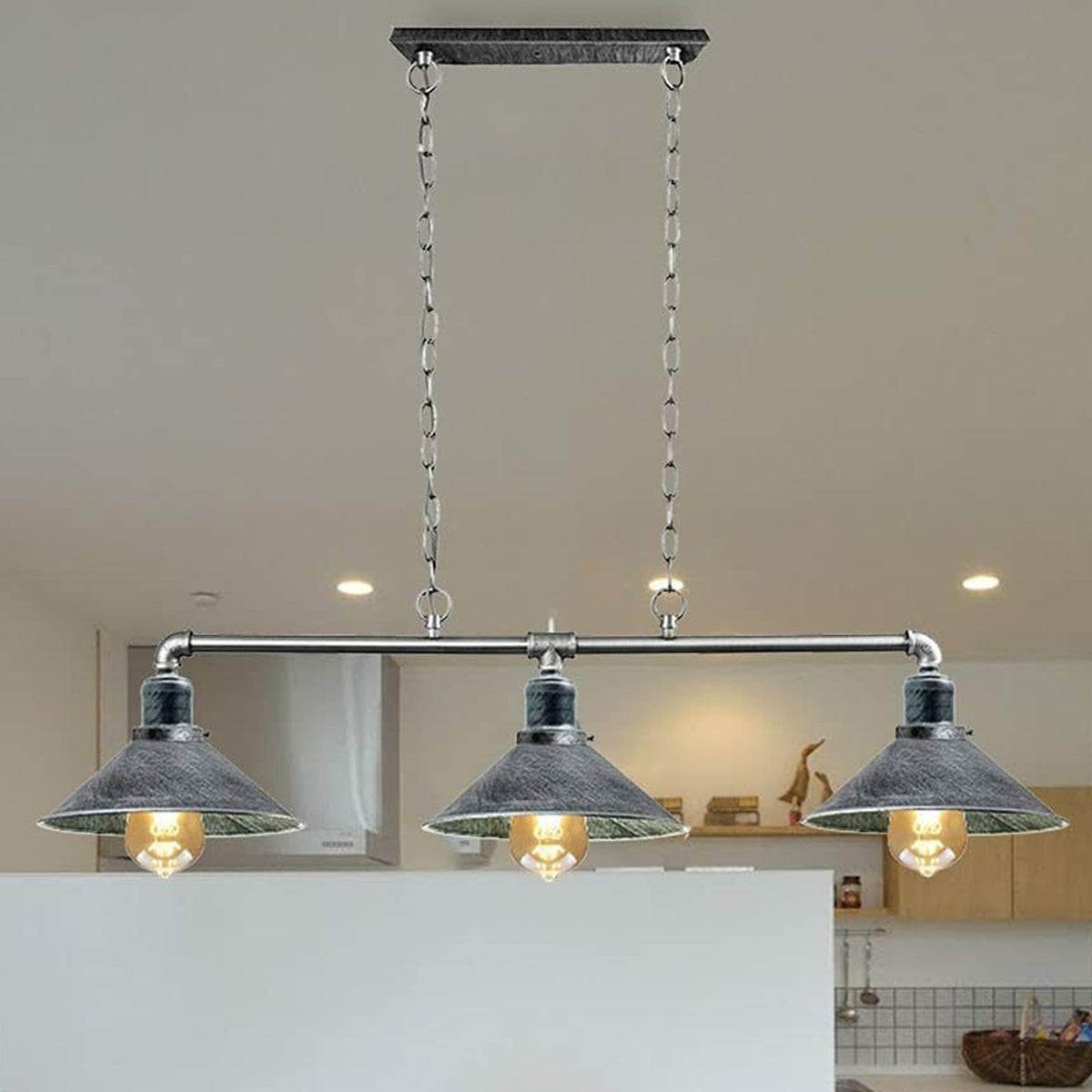Triple Socket Industrial Overhead Fixture Metal 47 in × 40 in Rustic Red for Dining Kitchen Island Bar Restaurant Loft