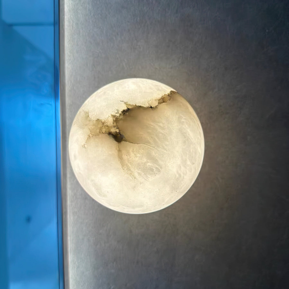 Compact Alabaster Sconce 5 in Globe Natural Stone Diffuser Modern Minimalist Lighting for Bedroom Hallway Entryway Accent Wall Mount Fixture