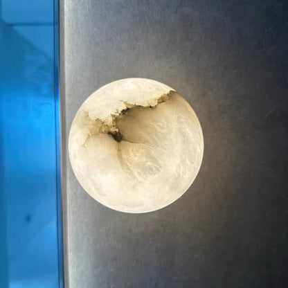 Compact Alabaster Sconce 5 in Globe Natural Stone Diffuser Modern Minimalist Lighting for Bedroom Hallway Entryway Accent Wall Mount Fixture