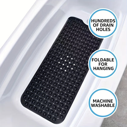 Anti-Slip Shower Floor Mat 40 × 16 Inches Gray PVC Tub Liner with Drainage Holes and Suction Grips for Wet Surfaces