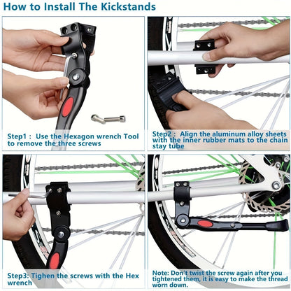 Adjustable Bike Kickstand 12.9-14.9 Inches Aluminum Side Stand for Road Hybrid Commuter E-Bikes Universal Fit Lightweight