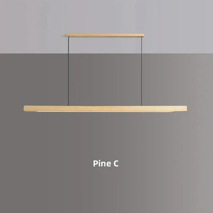 LED Wood Dining Room Fixture 47-Inch Linear Hanging Light Adjustable Height Island Chandelier Natural Pine Kitchen Suspended Lighting Modern