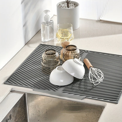 Silicone Drying Mat for Kitchen Counter – Heat Resistant, Non-Slip Dish Drainer Pad for Dishes, Glasses, Cookware | Dishwasher Safe