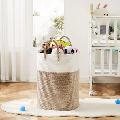 Collapsible Fabric Hamper 26-Gallon Soft-Sided Bin for Clothes Toys Blankets Bedroom Bathroom Kids Room Organizer Gray White Brown
