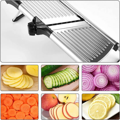 Adjustable Vegetable Slicer with 6 Thickness Settings & Safety Guard for Potatoes, Cucumbers, Carrots