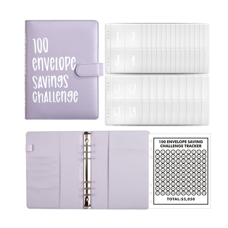 100-Envelope Money Saving Binder with Cash Envelopes for Budget Tracking & Financial Goals | PU Leather Organizer for Home Finance
