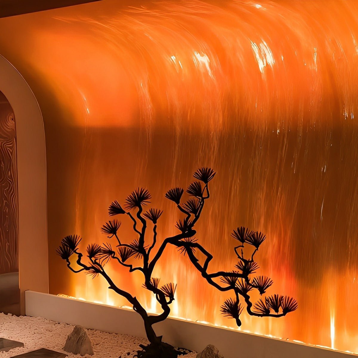 Animated LED Wall Sconce 39 in Aluminum with Flame & Water Effects RGBW Color-Changing Remote Control for Living Room Bedroom Bar Hotel Mode