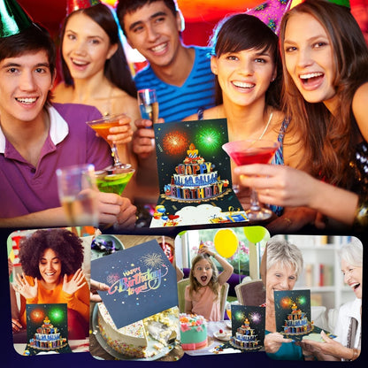 Interactive Musical Birthday Greeting Card with LED Lights & 3D Cake Pop-Up, Sound Effects & Envelope