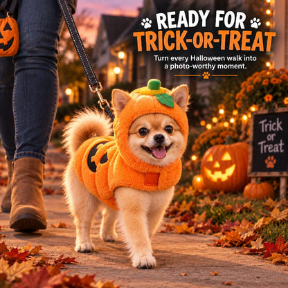 Ortekor 3D Pumpkin Dog Halloween Costume - Plush Jack-O'-Lantern Outfit for Parties, Trick-or-Treat & Photos with Easy Hook-and-Loop Fit