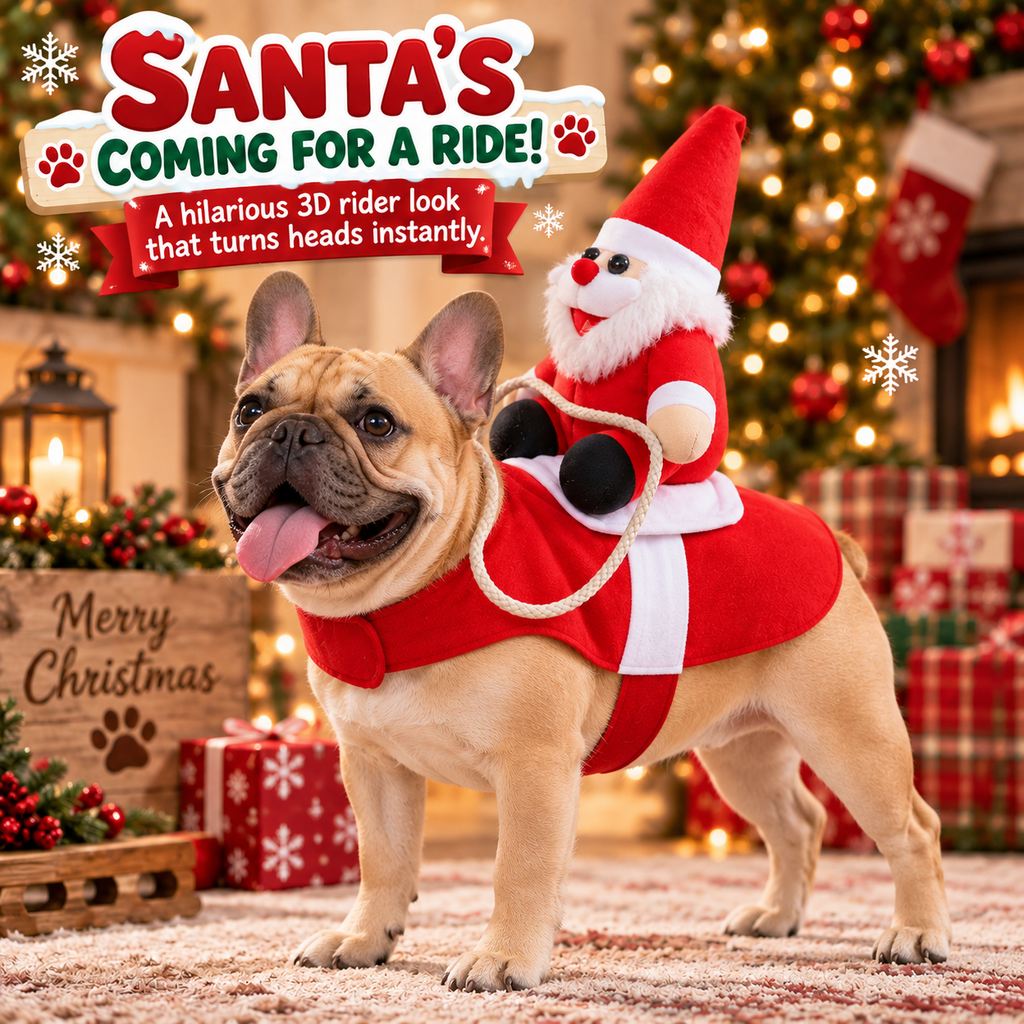 Ortekor Santa Rider Pet Christmas Costume for Holiday Photos & Parties - Funny 3D Dog & Cat Outfit with Easy Velcro Fit