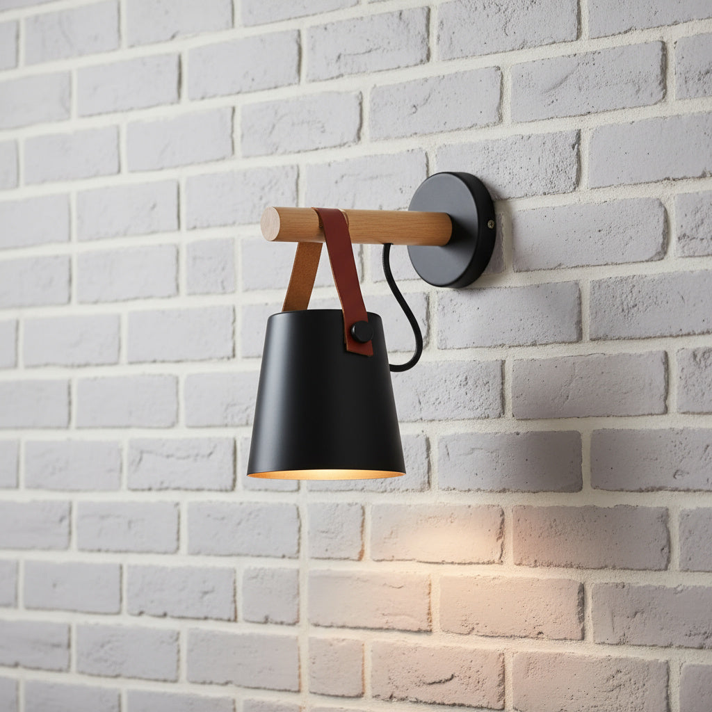 Wooden Wall Sconce Minimalist Bedroom Lighting Black White Hardwired Plug In Ambient Light Fixture Modern Scandinavian Style Home Decor