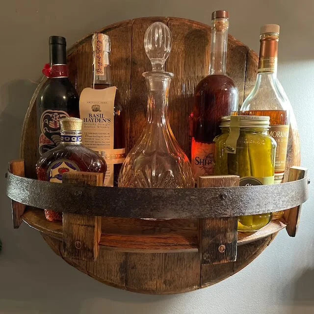 4-Bottle Wooden Display Rack for Kitchen & Home Bar | Wall-Mounted Storage Organizer Holder with Rustic Brown Finish for Countertop Organiza