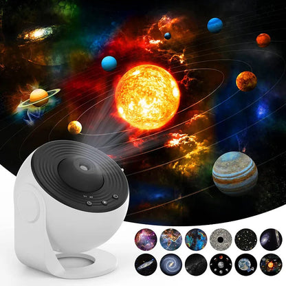 Celestial Night Light Projector with 13 Interchangeable Space Disks, 360° Rotation, HD Cosmic Display for Bedroom, Nursery & Home Decor