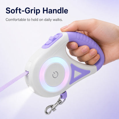 Ortekor LED Retractable Dog Leash for Night Walks - Light-Up Dog Leash with Built-In Spotlight, RGB Side Glow & One-Touch Brake for Safer Evening Walks