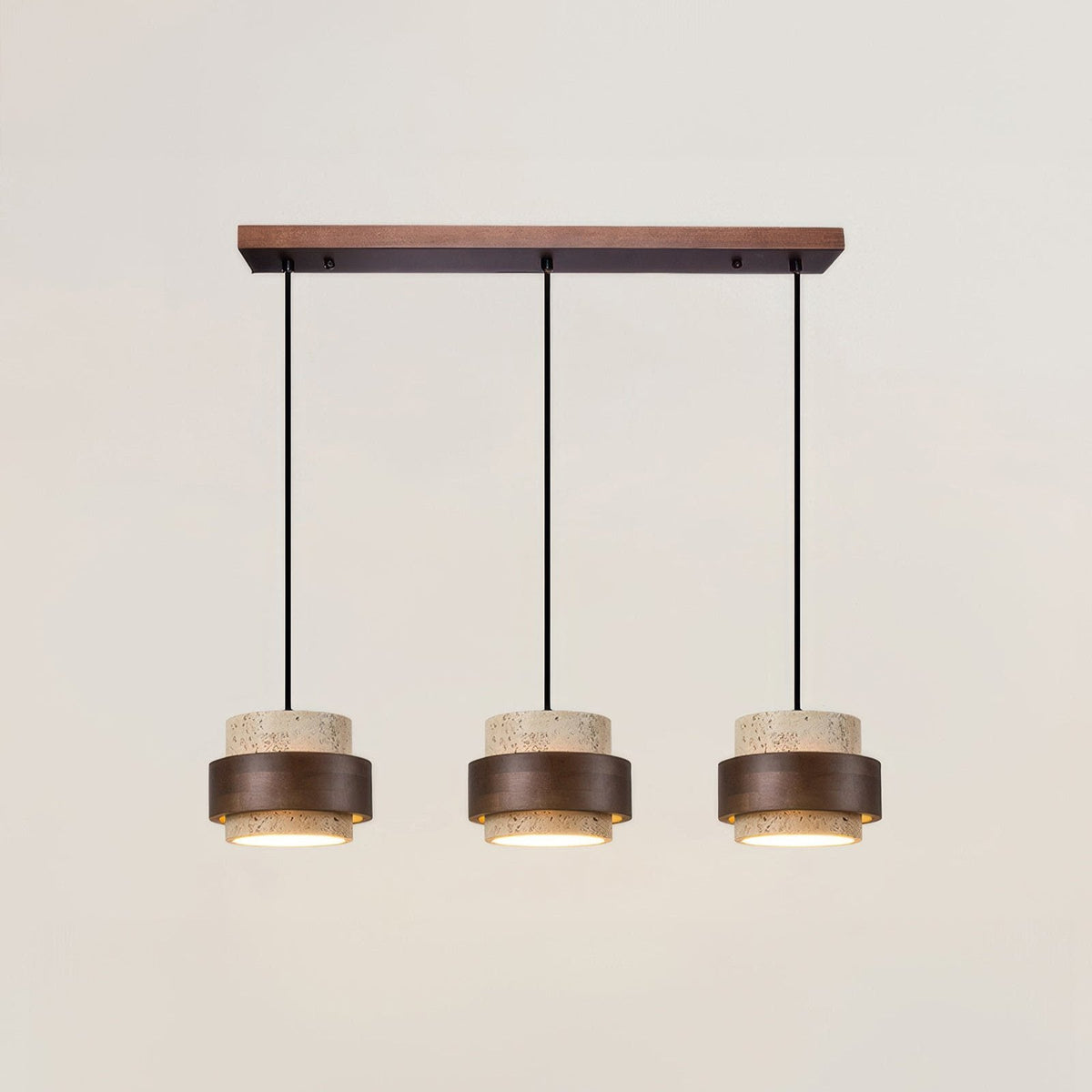 Stone & Wood Drop Ceiling Fixture 6.7 Inch Natural Travertine Hanging Light for Dining Table Kitchen Island Bedside Minimalist Adjustable Co