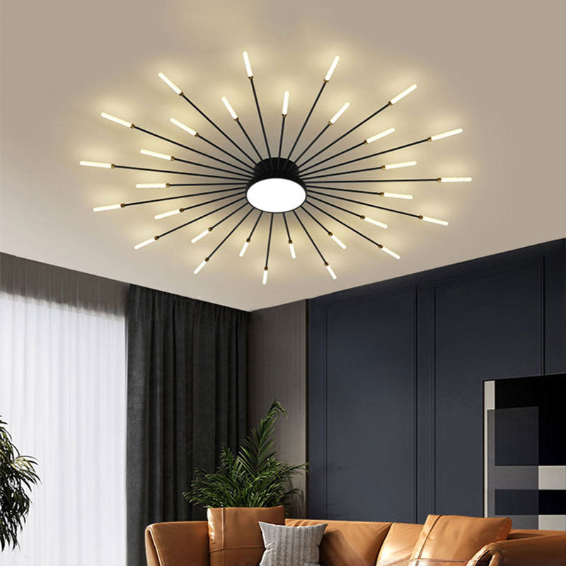Starburst Dimmable LED Ceiling Light Flush Mount Black Gold Metal Acrylic Indoor Modern Fixture for Bedroom Living Room Dining Room