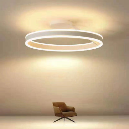 LED Ring Flush Mount Ceiling Light 20-Inch Dimmable Black White for Living Room Bedroom Modern Low-Profile Fixture Adjustable Brightness Con