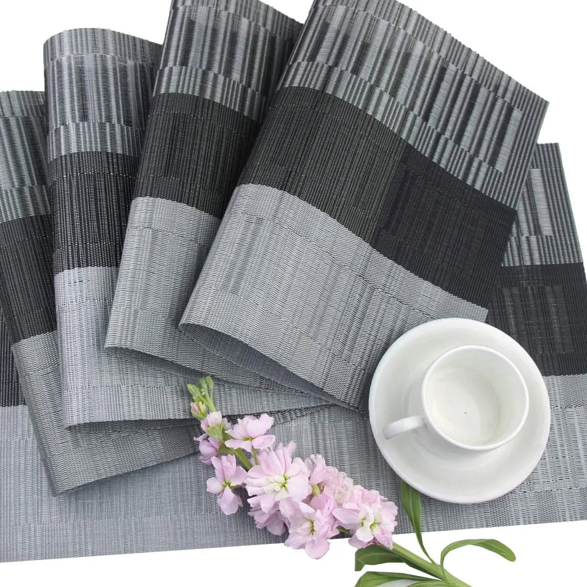 Machine-Washable PVC Placemats Set of 4 Heat-Resistant Non-Slip Table Mats for Dining Kitchen Dinner Parties