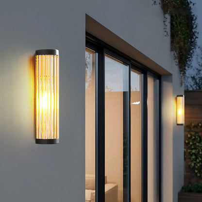 Outdoor Half-Cylinder Wall Sconce with Clear Glass Shade – Metal Construction for Patio & Entryway Lighting