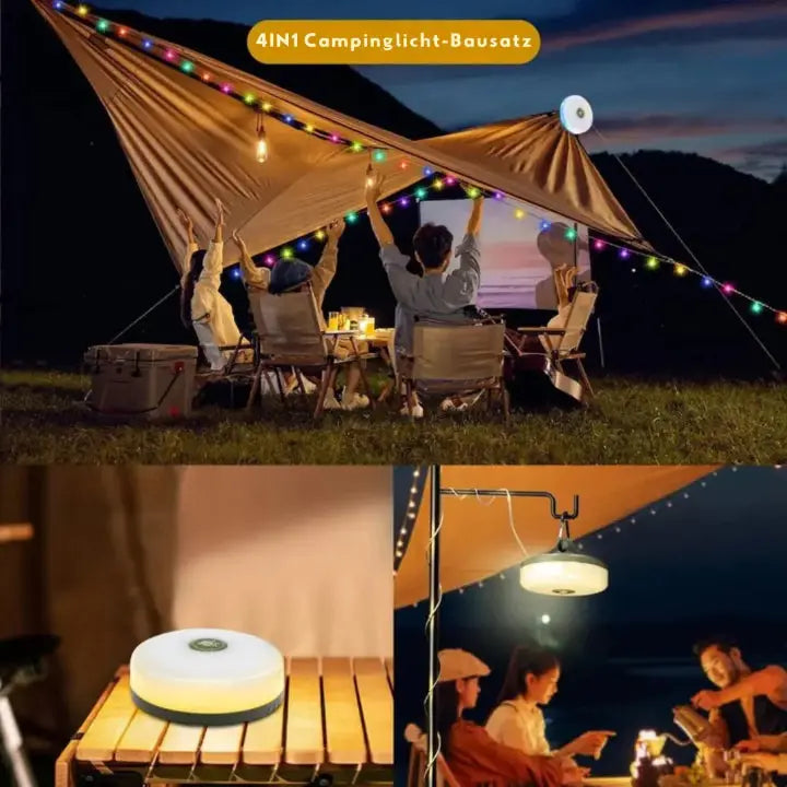 Rechargeable LED Camping Lantern with RGB String Lights and Power Bank Function for Outdoor Adventures