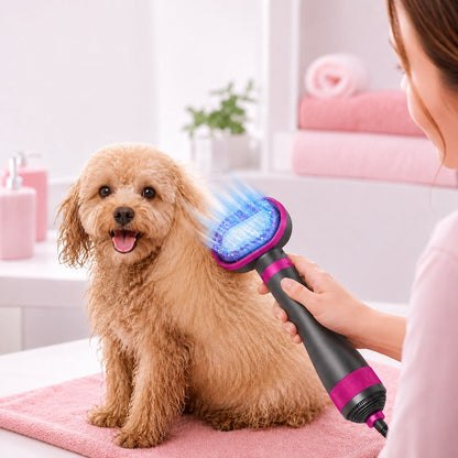 Ortekor 4-in-1 Pet Dryer Brush for After-Bath Grooming, Low-Noise Dog & Cat Hair Dryer Comb for Easier Drying, Brushing & Detangling