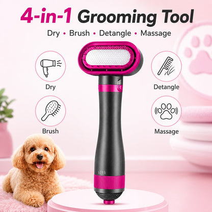 Ortekor 4-in-1 Pet Dryer Brush for After-Bath Grooming, Low-Noise Dog & Cat Hair Dryer Comb for Easier Drying, Brushing & Detangling