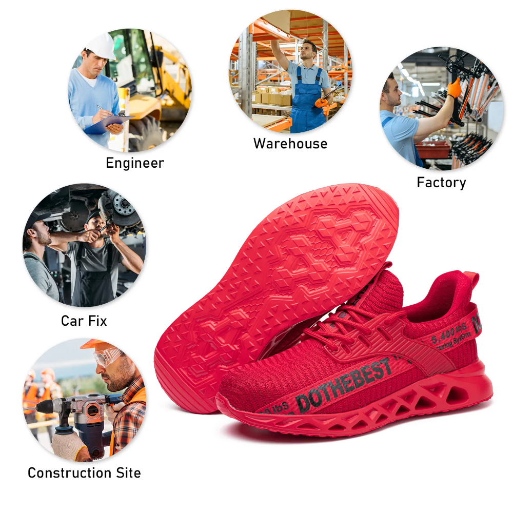 Steel Toe Work Shoes with Kevlar Sole – Lightweight Breathable Flyknit Safety Footwear for Construction Warehouse Industrial Jobs