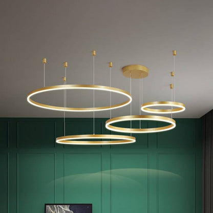 Tiered Ring Pendant Light Modern Metal Circular Chandelier for Dining Room Living Room Bedroom Kitchen Island Adjustable Height LED