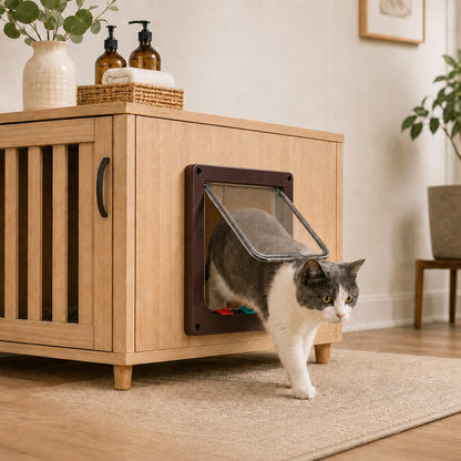 Ortekor 4-Way Locking Cat Door for Interior Doors & Litter Box Cabinets - Let Cats Come and Go Without Scratching